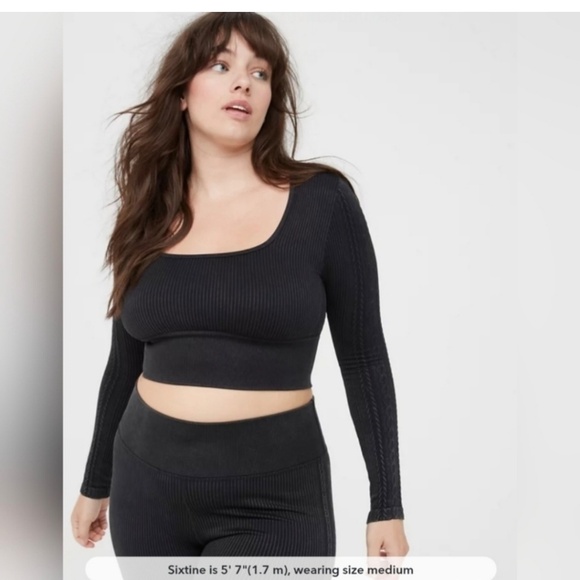 Offline By Aerie Womens Seamless Cable Square Neck Ribbed Top Shirt Black NEW XL - Picture 2 of 15